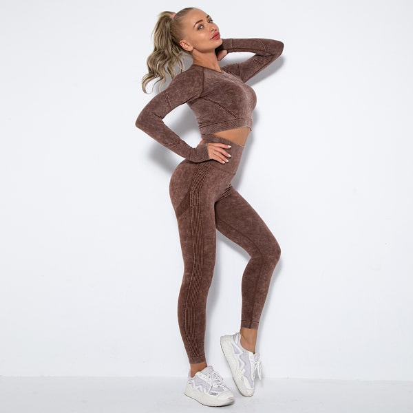 Yoga Dress Dame Sport Løping Trening Langermet Dress Hofte Yoga Bukser Wine Red M