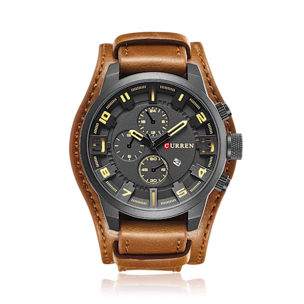 Herreklokke Kalenderklokke Vanntett Quartz Belteklokke Black Shell khaki