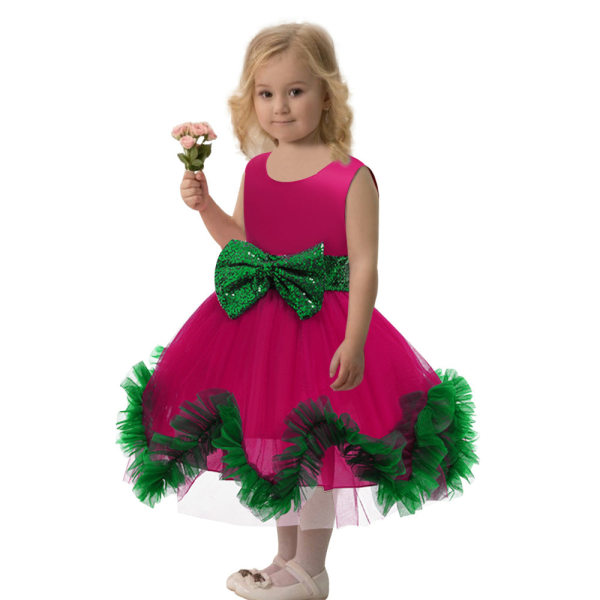 Nyårsklänning Europeisk och amerikansk julaftonklänning Girl Princess Dress Julklänning Green with Rose Red