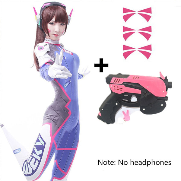 Dva Cosplay Kostume Spil Kvinde Voksen Barn Lycra 3D Print Spandex Halloween Fest Zentai Paryk Sæt Pistol D.Va cos dva face sticker One Size
