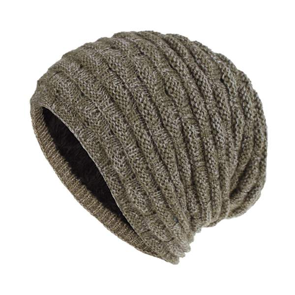 Mössa Herr Höst och Vinter Ny Stickad Mössa Fleecefodrad Varmt Öronskydd Set Keps Ullgarn Väska Mössa Khaki and brown Average size