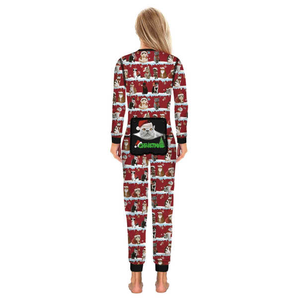 Sexig Pyjamas Jumpsuit för kvinnor Knäppt Rygg Rumpa Rumpa Öppen Print Jultryck Knäppt Loungewear Pyjamas Red L