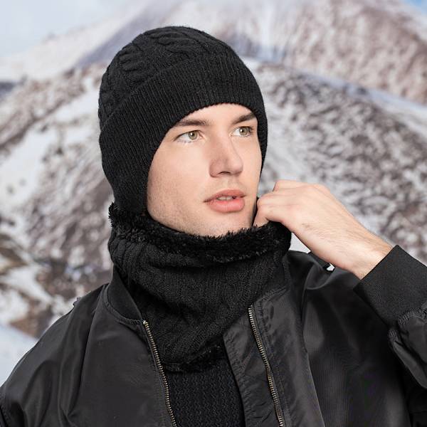 Lämmin Korvasuoja Hattu Huivi Kaksiosainen Set Talvi Ulkoilu Fleecevuorattu Neulepuku [Twist style] gray two-piece set
