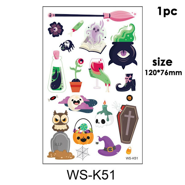Halloween-tatuointitarrat lapsille, sarjakuvamallit, vedenpitävät, karnevaalijuhlat, tee-se-itse, karkki vai kepponen -juhlat, Boo, Hyvää Halloweenia -juhlakoristeet Style7