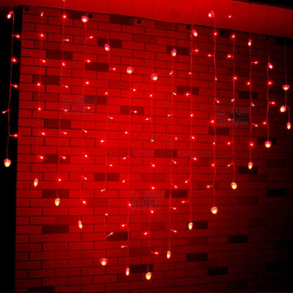 128 LED Fe Lys Kæde Istap Gardin Hjerteformet Boligdekoration Red