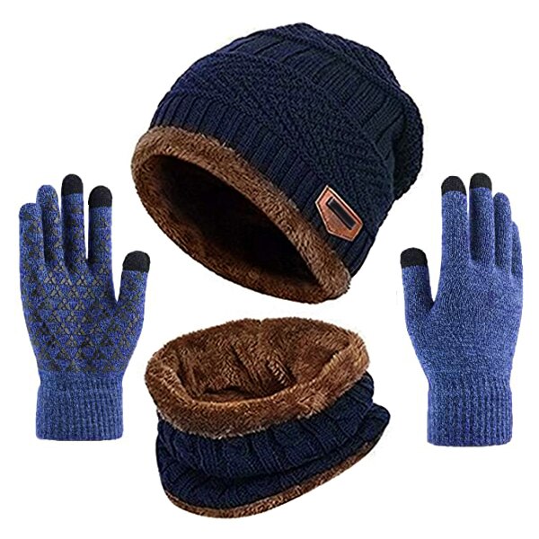 Hett säljande vinter varm mössa halsduk scarf handskar set unisex vinter varm stickad mössa hals handske för män kvinnor -B5 Glove brown