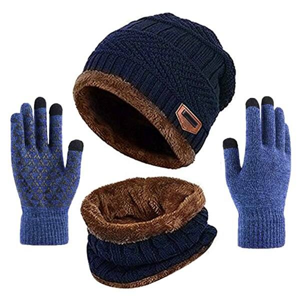 Varm Vintermössa Halsduk Handskar Set Unisex Varm Stickad Mössa Halsvärmare Handskar för Män Kvinnor -B5 Gray 3 piece