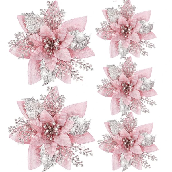 5 st 14,5 cm Glitter Konstgjorda julblommor Mreey Julgransdekoration Gott Nytt År Prydnadsföremål Xmas Falska Blommor natal F