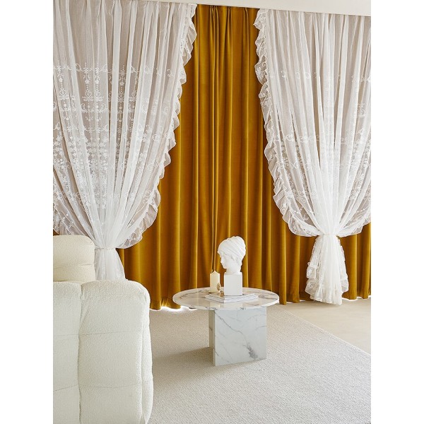 Retrobroderi Vit spets Girly IG Vardagsrum Dekorativ Gardin Sovrum Balkong Sammet Högkvalitativa mörkläggningsgardiner lyxiga gardiner Lace Curtain W250cm H270cm 1pc