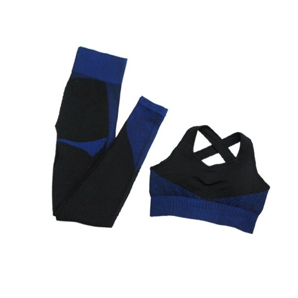 Joogasetit Pitkähihainen Paita+Urheiluliivit+Saumattomat Leggingsit Treenaus Juoksu Vaatteet Kuntosalivaatteet 2pcsBra Black Blue M