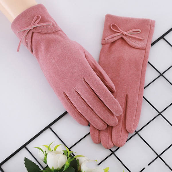 Høst Vinter Kvinner Tynn Seksjon Hold Varm Berøringsskjerm Enkelt Lag Vindtett Sykling Sløyfeknute Søt Nydelig Elastisitet Hansker Pink One Size