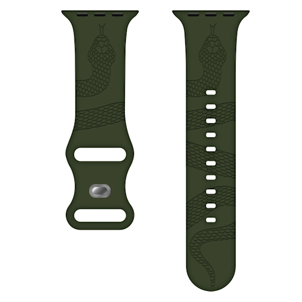 Kellon ranneke Apple Watch iWatch 42/44/45/49/46 10. sukupolven mm käärmekuvio laser kaiverrettu silikonihihna - armeijanvihreä yksivärinen