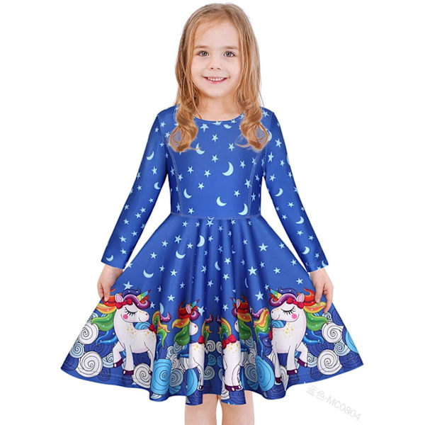 Barnklänning Julkläder Flickor Tryck Prinsessklänning Green 120cm