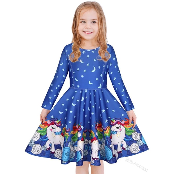 Barnklänning Julkläder Flickor Tryck Prinsessklänning Green 130cm