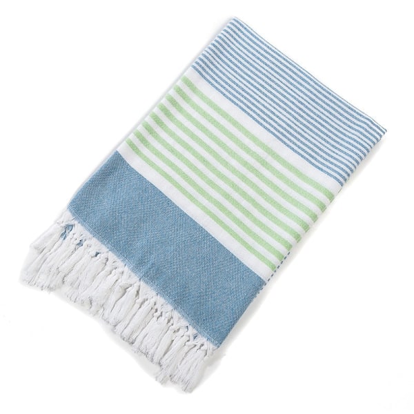 Bomull Stor turkisk pestemal badhandduk med tofsar Resecamping Sjal Strand Gym Poolfilt Kirurgisk drapering Scarf 100x180cm blue green stripe 100x180cm