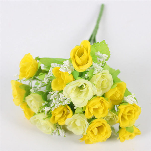 Höst 15 Huvuden/Bukett Små Knopprosor Högblad Siden Konstgjord Blomma DIY Bröllop Hem Juldekor Blomstergåvor Fotorekvisita C YELLOW