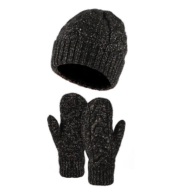 Stickad Vante Väska Mössa Handskar Tvådelad Ull Enfärgad Termisk Kostym Black suit