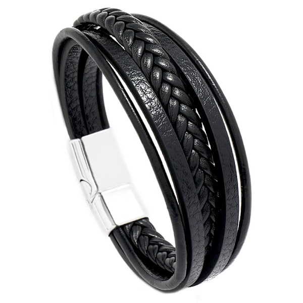 Populær Ornament Simpel Vævet Læderarmbånd Simpel All-Match Herre Magnetisk Spænde Armbånd Black alloy buckle black leather