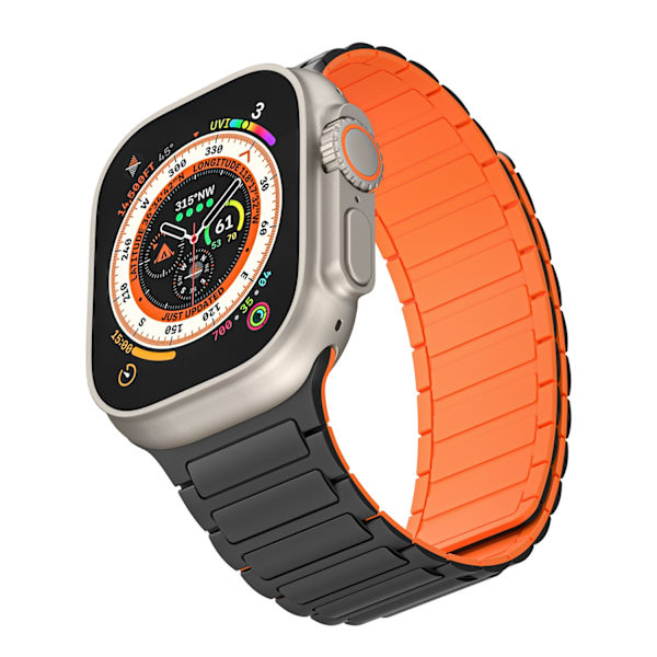 Kellon ranneke Apple Watch iWatch 38/40/41/42mm pienelle kellotaululle, musta ja oranssi