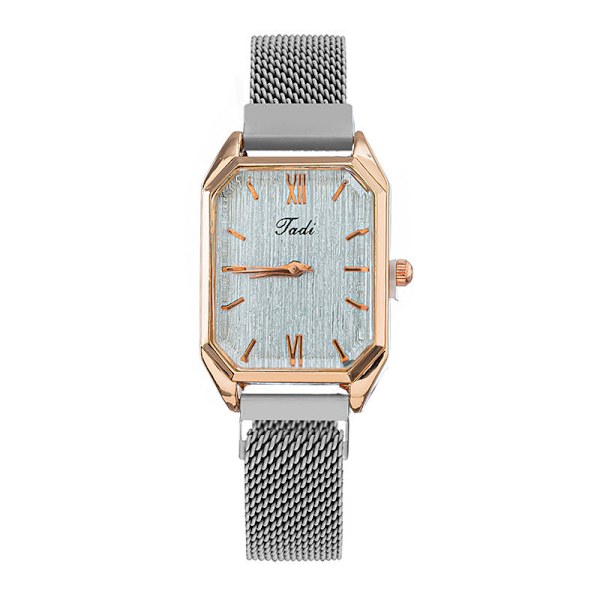 Lazy Watch Enkel Kvarts Klocka Påfågel Grön Milanese Armband Fyrkantig Klocka för Kvinnor Three Diamond strip nail White