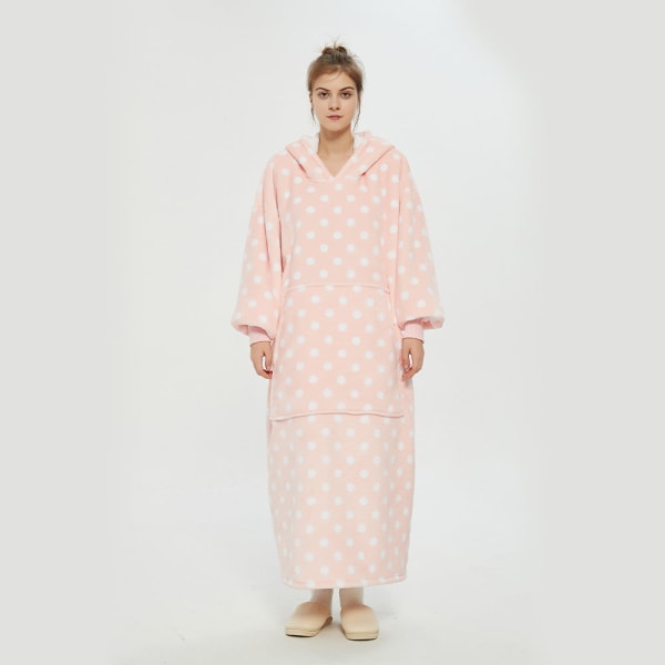 Hooded Lazy Blanket Pullover Dubbellagers filttröja för kvinnor Kylskydd på hösten och vintern Thermal pyjamas Wine Red-Long