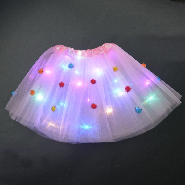 Pige Sommerfugl Lysende Tutu LED Nederdel Glød Blomsterkrans Hovedbøjle Fest Magisk Engel Fe Jul Kostume Fødselsdagsgave pompon pink skirt
