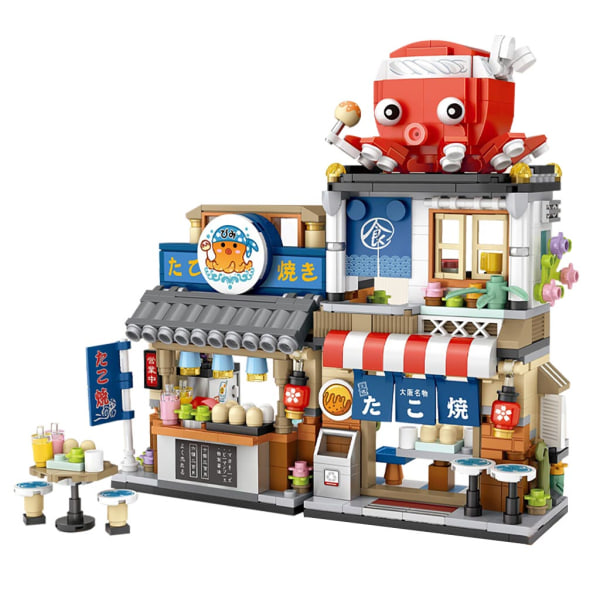 LOZ Mini Byggeklodser Japansk Mini Gadeudsigt foldbar madgade Blæksprutte grill isbutik samle byggeklods legetøj 1218 Without Box