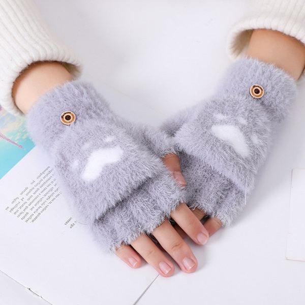 Kattepote Print Handsker Mobiltelefon Touchscreen Strikkede Handsker Vinter Tykke &amp; Varme Voksen Bløde Fluffy Handsker Herre Dame Grey1 One Size