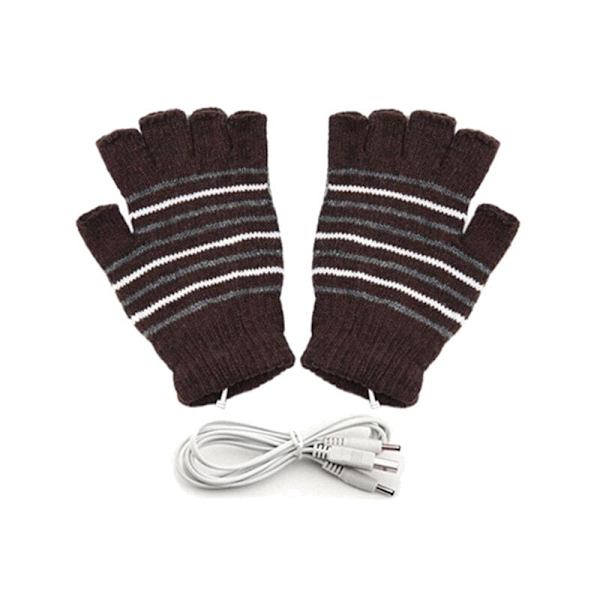 USB Uppvärmda Handskar Vinter Termiska Handvärmare Elektrisk Värmehandske För Inomhus Kontor Cykelhandske Säkerhet 5V Stripe Brown 5V