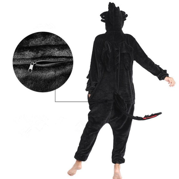 Ankomst Kigurumi Drage Onesies Dyr Vinter Flanell Pyjamas Voksen Halloween Kostyme Jumpsuit Black 125