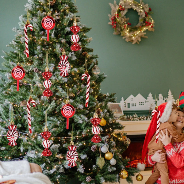 6 st Jul Lollipop Polkagris Hänge Julgran Hängande Boll Ornament Juldekorationer för Hemmet 2024 Nyårspresent Set7