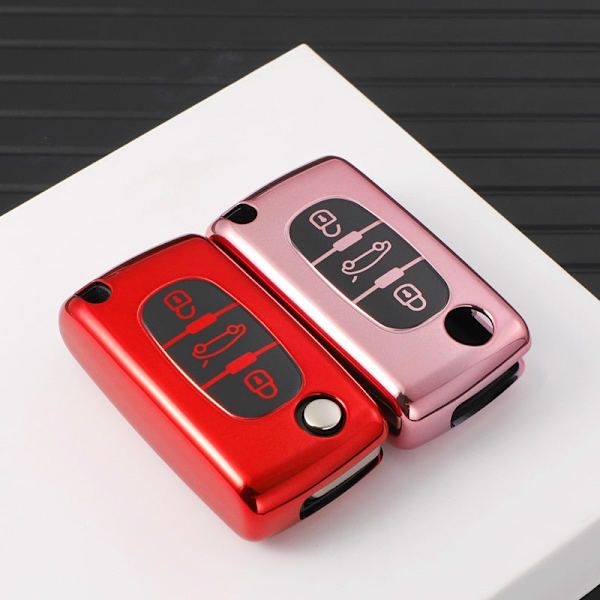 Nytt TPU Bilnyckel Fodral Skydd För Peugeot 107 206 207 307 308 406 För Citroen Xsara Picasso C2 C3 C4 C5 C6 C8 Skyddsväska 2 Buttons Red