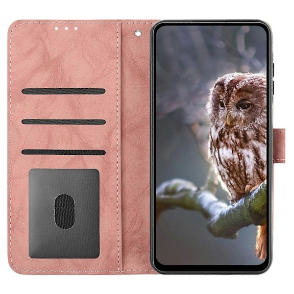 Fodral för Samsung Galaxy A16 4G 5G Uggla Präglat PU Läder Plånbok Telefonfodral med Handledsrem - Pur Pink