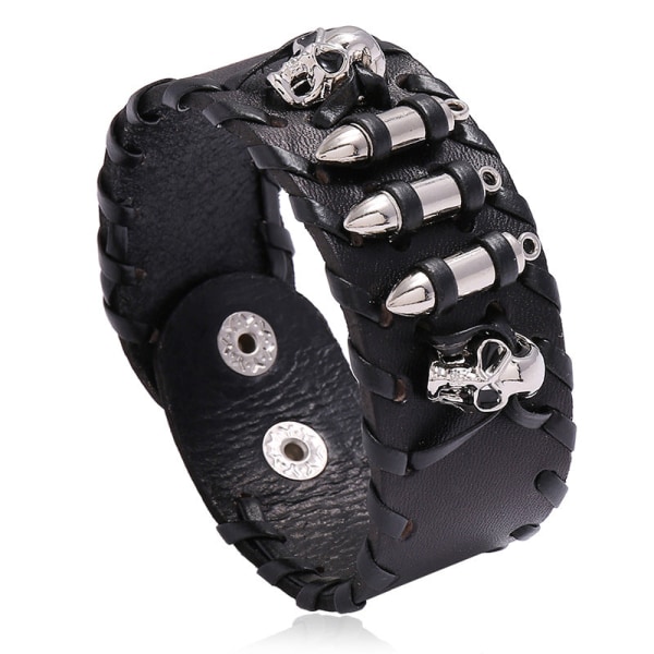 Nötkreatur Läderarmband Unik Hipster Motorcykel Ornament Skull Läderarmband Black