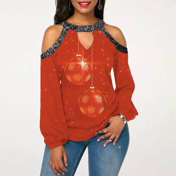 Julkläder Damkläder Ljus Kristall Patchwork Cold-Shoulder Julkläder Snowflake 4XL