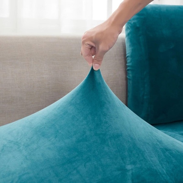 Sammetssoffa Sittöverdrag för vardagsrum Plysch cover Tjock Jacquard Solid Mjuk Stretch soffa Slipcover Funiture Protector Lake Blue Normal XL-1pc