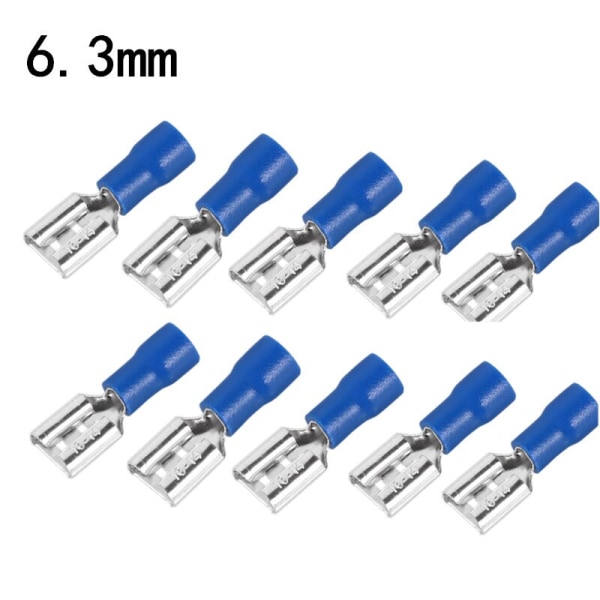 100/50 stk. 2,8 mm 4,8 mm 6,3 mm isolert spadeledningskontakt hun crimpkontakter elektrisk crimpkontaktsett 4.8mm Blue 100PCS