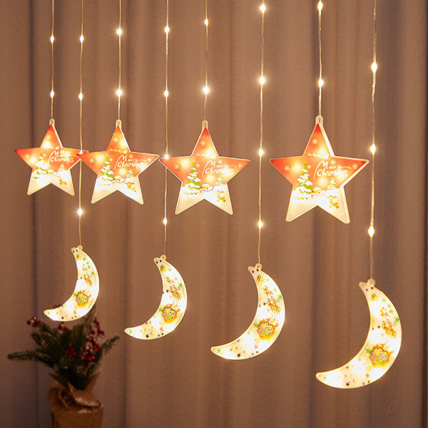 Julmåne Dekorativ Ljusslinga Gummikabel Gardin Ljus Färg Ljus Butik Julstämning Layout Vattentät Ljuskedja Color Star Moon