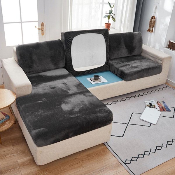 1/2/3-paikkainen Yksivärinen Paksu Sametti Joustava Sohvan Suojus Istuinpäällinen Tyynynpäällinen Dark blue 3 Seater