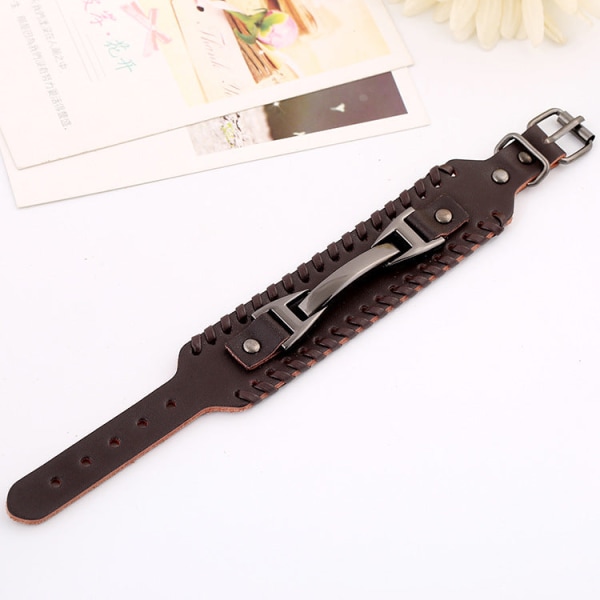 Läderarmband för män, boskapsläder, Yiwu-accessoarer, vävt läderarmband Brown