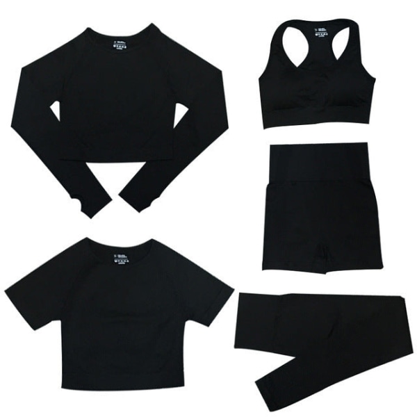 Set Gym Kläder Träningsoveraller Toppar och Leggings för Fitness Sport 3PCS black color M