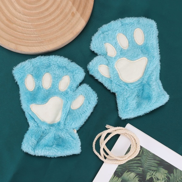 Kawaii Katt Handskar för Kvinnor Mode Flickor Katt Klo Tass Plysch Vantar Varma Mjuka Plysch Korta Fingerlösa Halvfinger Vinterhandskar Brown2 One Size