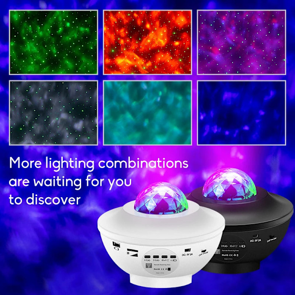LED Projektor Ocean Wave Natlampe Rumindretning Roterende Stjernehimmel Projektorer Dekoration Soveværelseslampe White