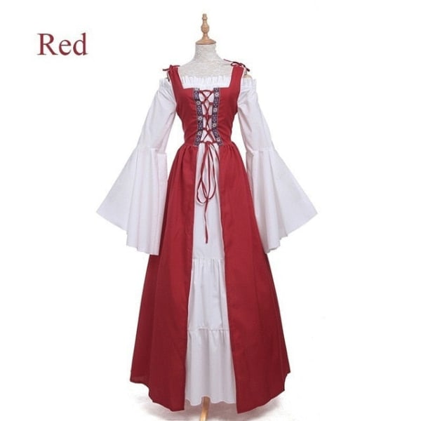 Medeltida punkklänning Cosplay Halloween kostymer Kvinnor Palace Karnevalsfest Förklädnad Prinsessa Kvinna Viktoriansk Vestido Robe Red XL