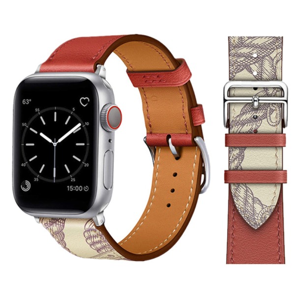 Lærreim for Apple Watch-reim 44mm 45mm 42mm 41mm 40mm 38mm Single tour klokkereim armbånd iWatch serie 3 4 5 6 SE 7 reim 14 red plaster For 42mm 44mm 45mm