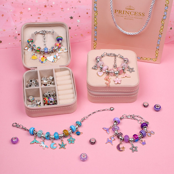 Barns Pedagogiska Handgjorda DIY Pärlarmband Set Kreativt Smyckesarmband Set Presentförpackning Green jewelry box 66pcs