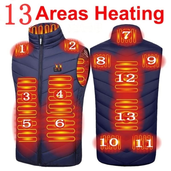 9/11 Platser Värmeväst Herr Dam USB Uppvärmd Jacka Värmeväst Thermal Jaktväst Vintervärmejacka BlackS-6XL Blue 9 Pcs Heated Asian size M