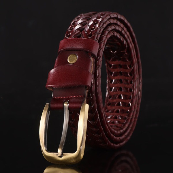 Herre Læderbælte Håndvævet Koreansk Casual Alsidig Simpel Trendy Buksebælte Style C (wide wine red) 120cm