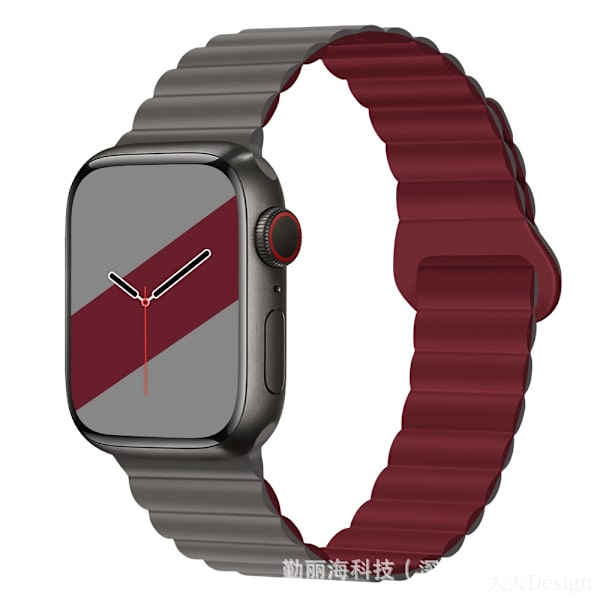 Kellon ranneke Apple Watch iWatch 42/44/45/49mm harmaa viininpunaisella