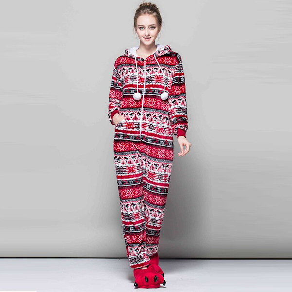Naisten lumihiutalepyjama Flanelli Talvi Pyjama Sarjakuva Punainen Lintu Seksikäs Hupullinen Pijama Yöasut Onesies Aikuisille Red XL